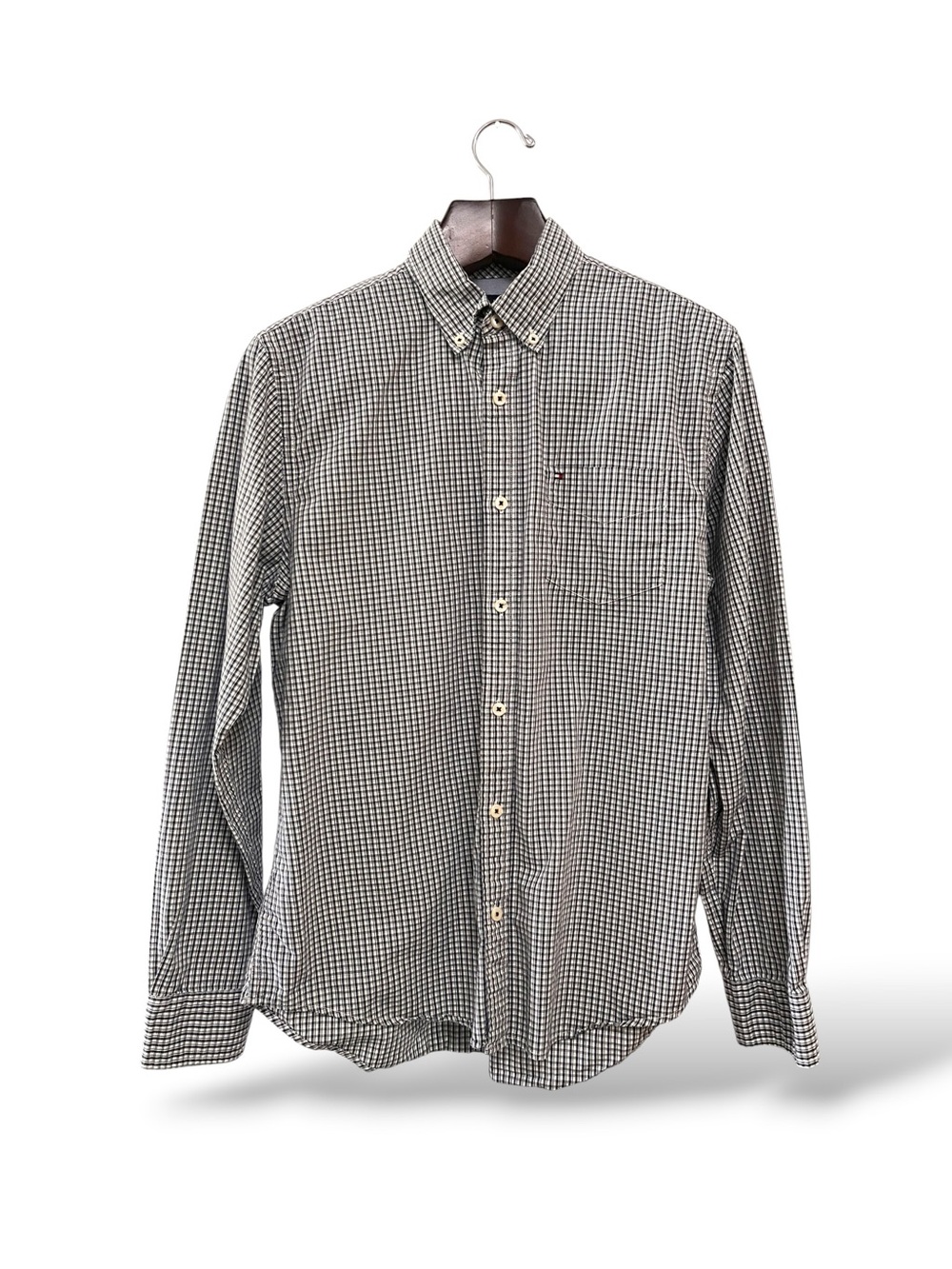 Tommy Hilfiger Navy & White Custom Fit Check Button-Down Shirt, Medium